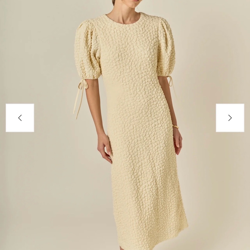 English Factory Cream Textured Puff-Sleeve Midi Dress Size XS